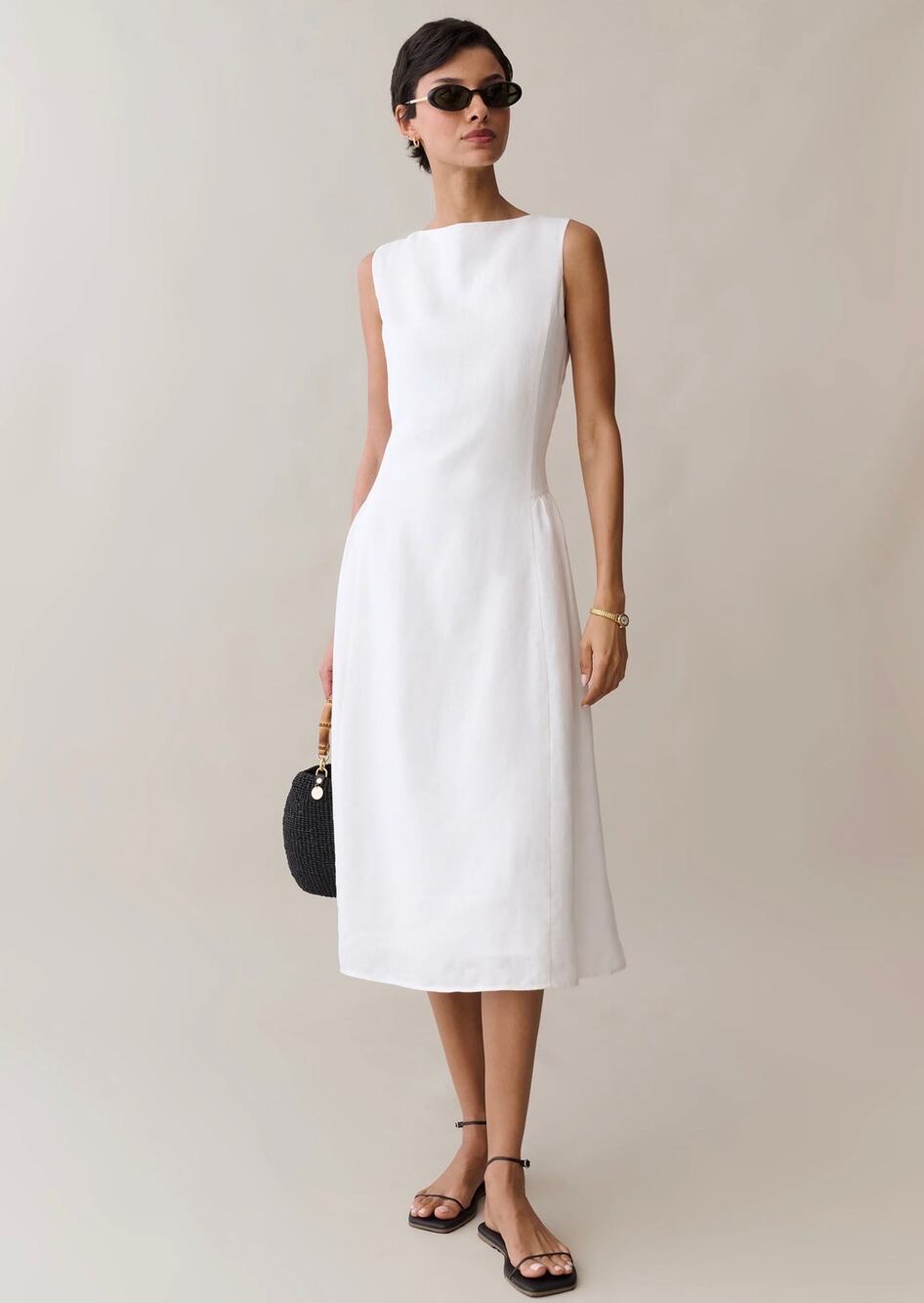 New O.P.T few Moda Avalon white linen Dress $222 Sz M